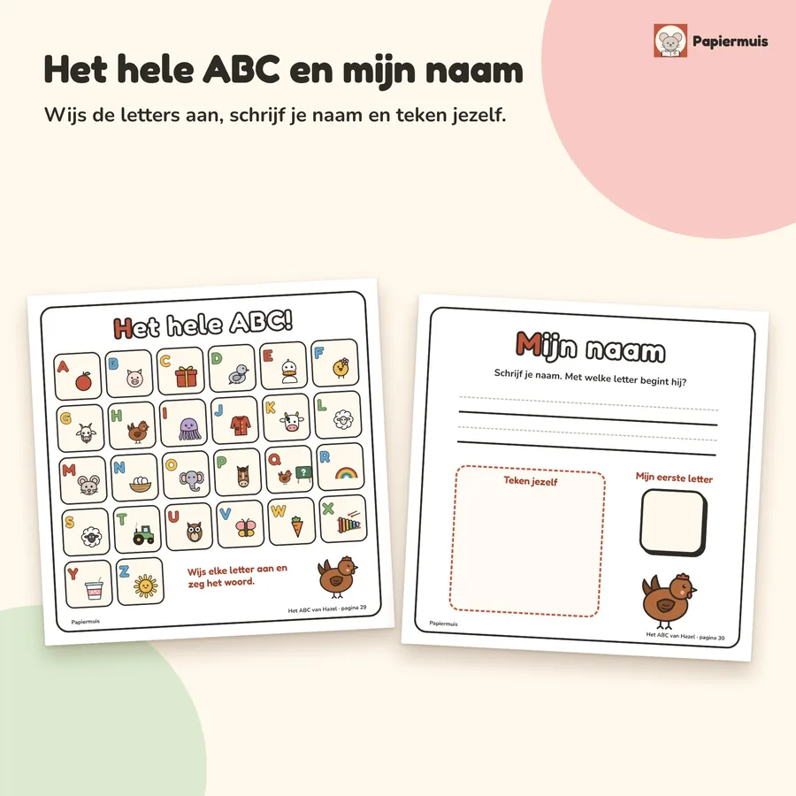Het hele ABC op één blad en een pagina voor je eigen naam