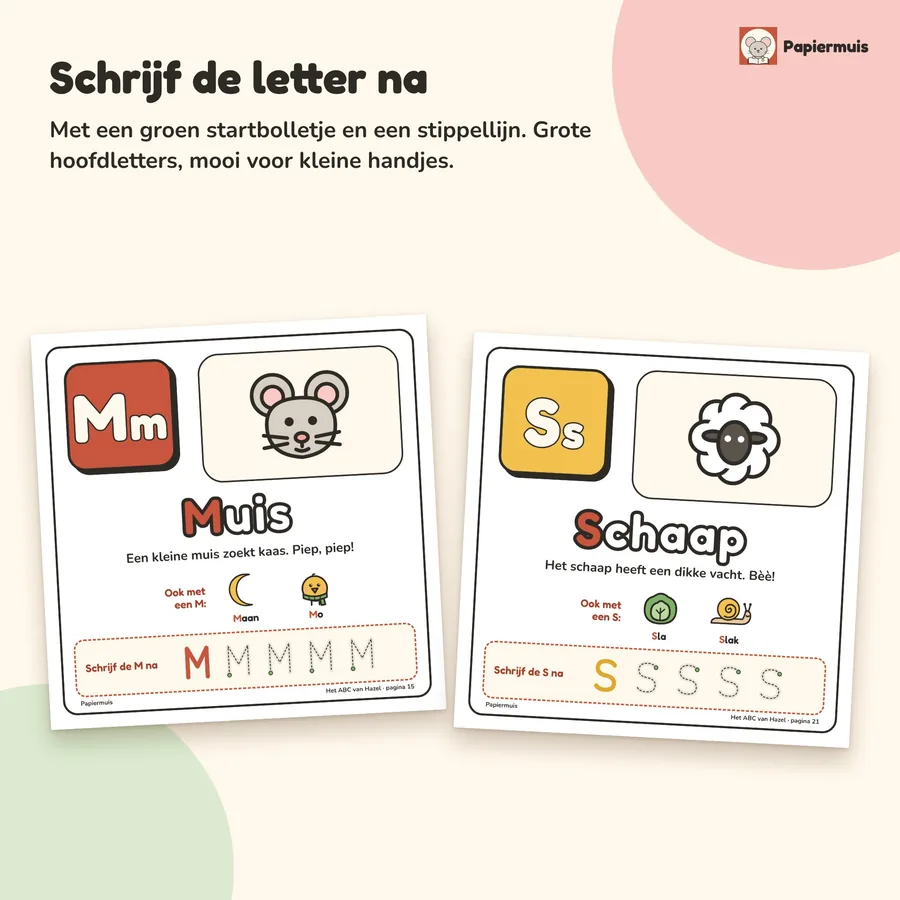 Hoofdletters naschrijven met een groen startbolletje