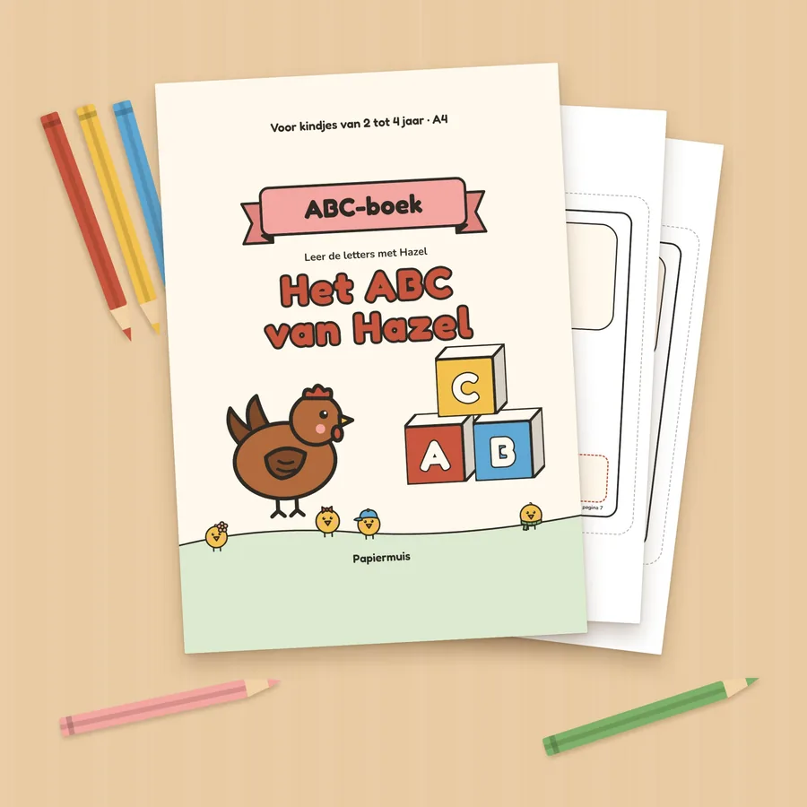 Het ABC-boek Het ABC van Hazel geprint, met kleurpotloden