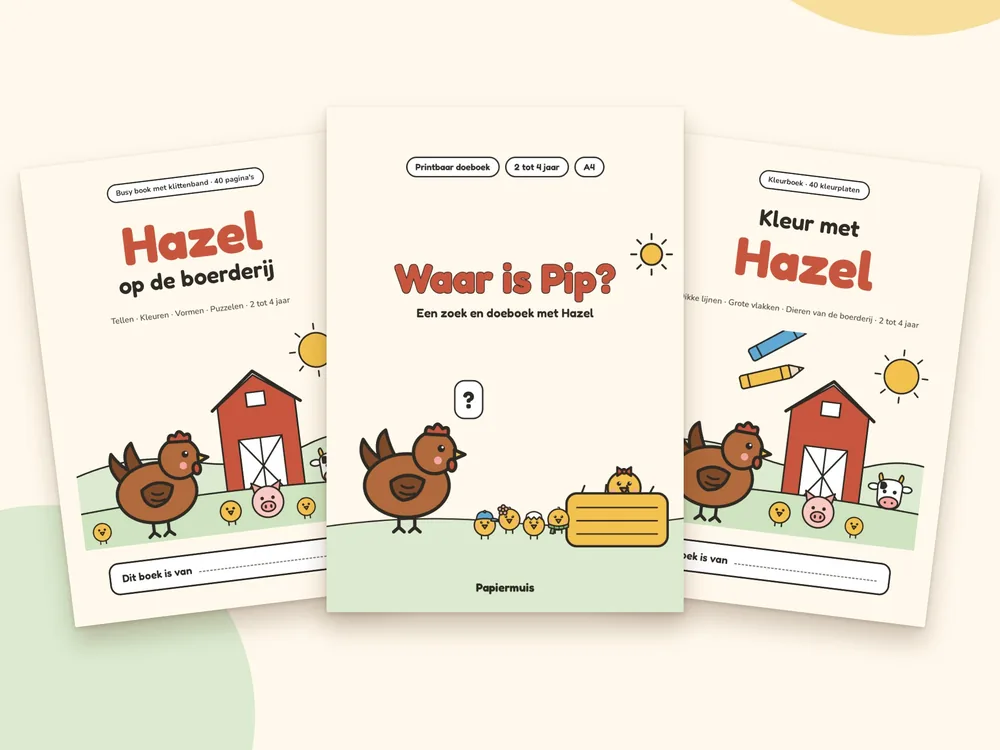 De drie Hazel boekjes: busy book, kleurboek en Waar is Pip?