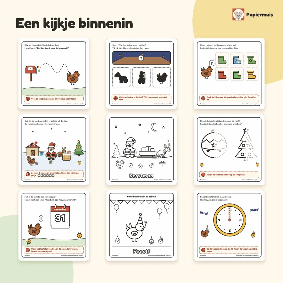 Negen pagina's uit de 3 doeboeken voor de feestdagen