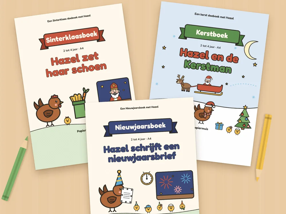De drie Hazel boekjes: busy book, kleurboek en Waar is Pip?