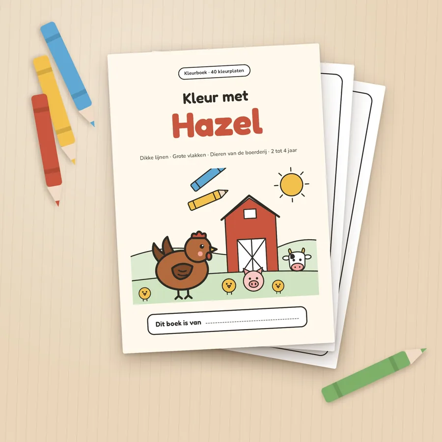 Het kleurboek Kleur met Hazel geprint, met kleurpotloden