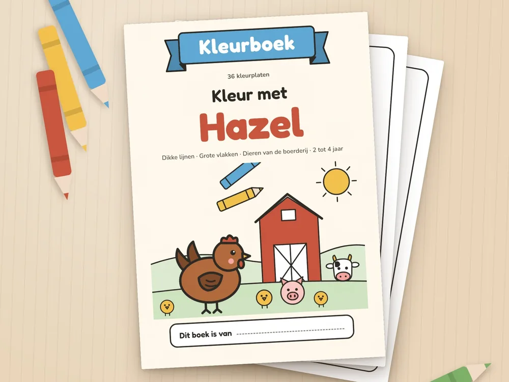Omslag en kleurplaten van het kleurboek Kleur met Hazel