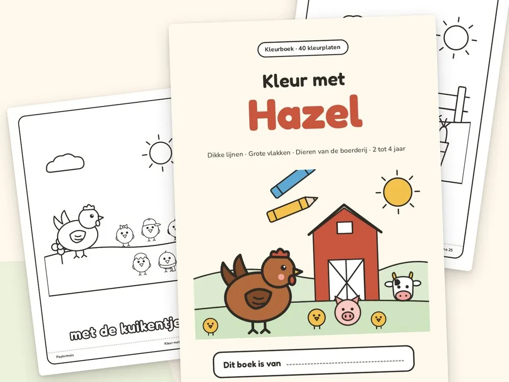 Omslag en kleurplaten van het kleurboek Kleur met Hazel