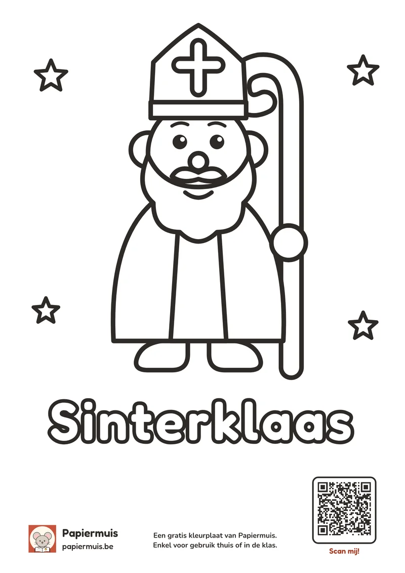 Kleurplaat Sinterklaas, eenvoudig voor peuters