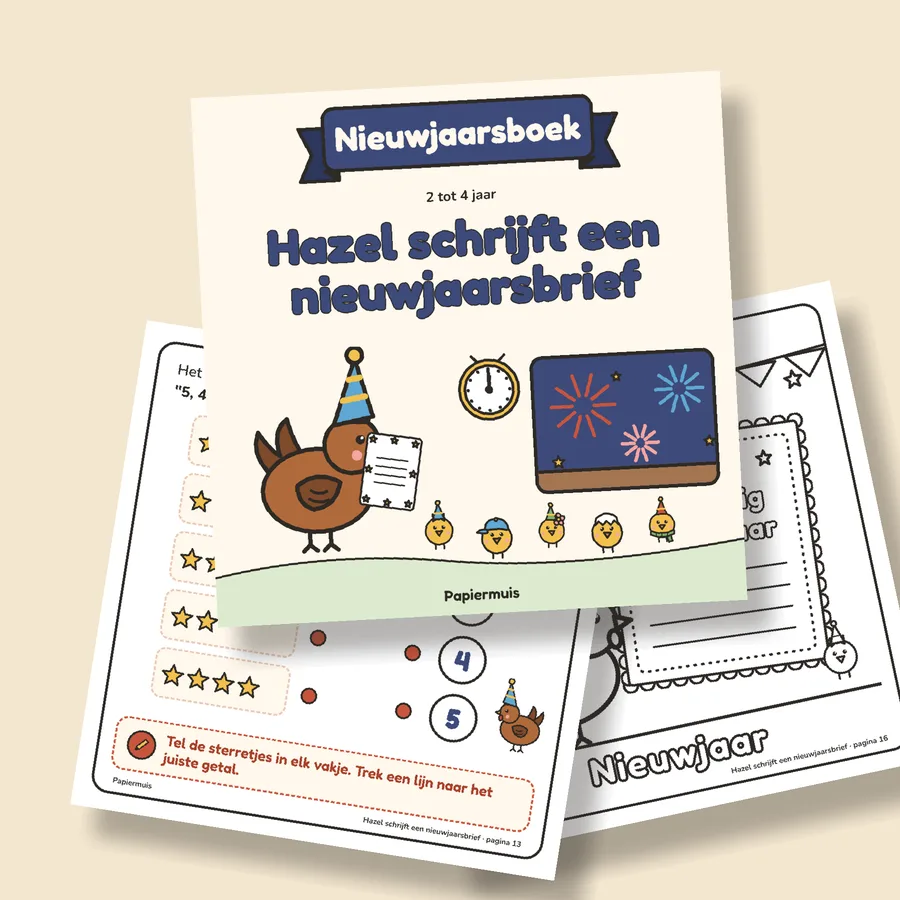 Het Nieuwjaarsboek Hazel schrijft een nieuwjaarsbrief met de omslag en twee pagina's
