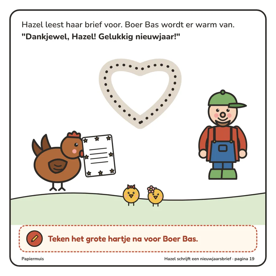 Hazel leest haar brief voor aan Boer Bas