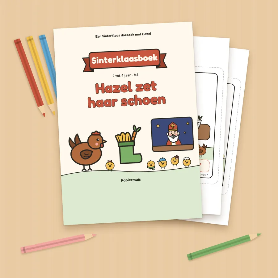 Het Sinterklaas doeboek Hazel zet haar schoen geprint, met kleurpotloden